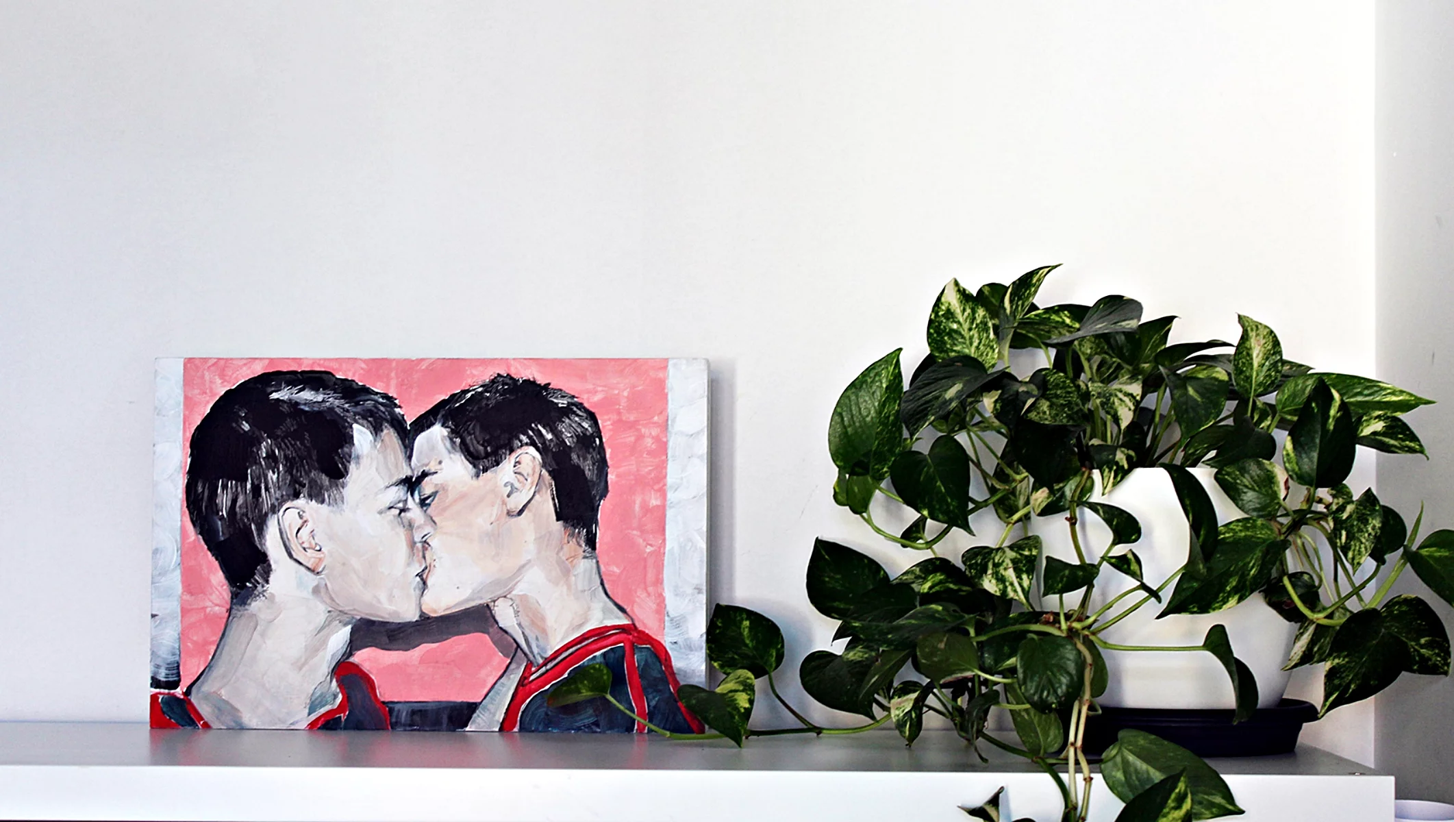 boy kissing art